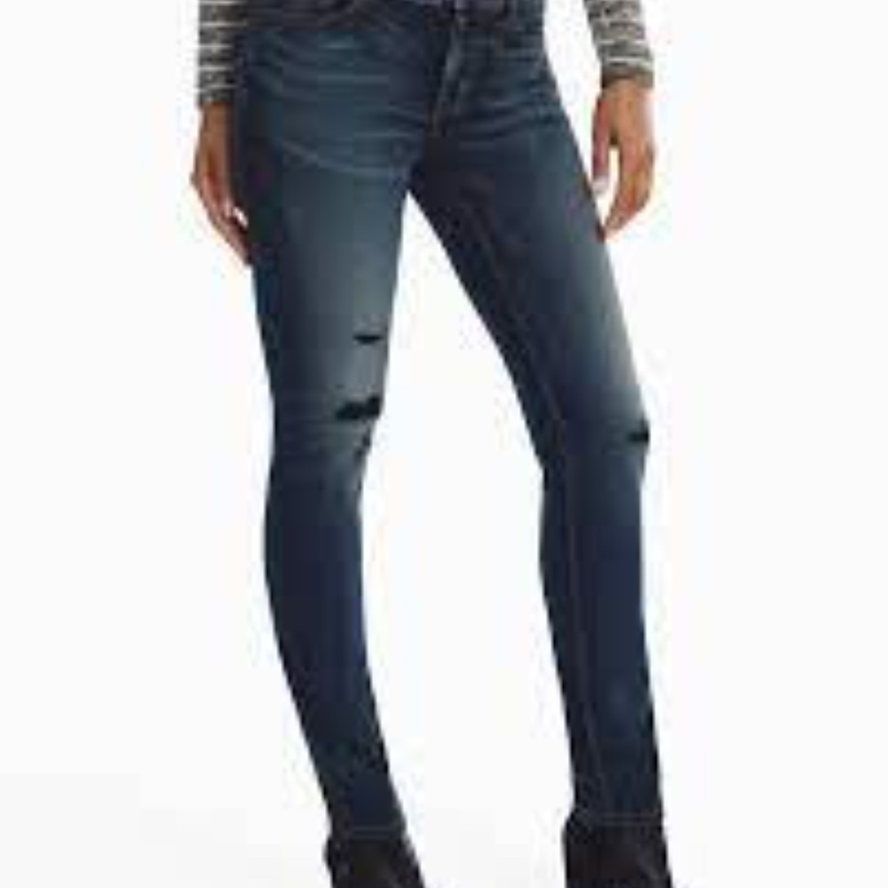 WHBM Jeans The Slim Distressed Jeans Dark Wash